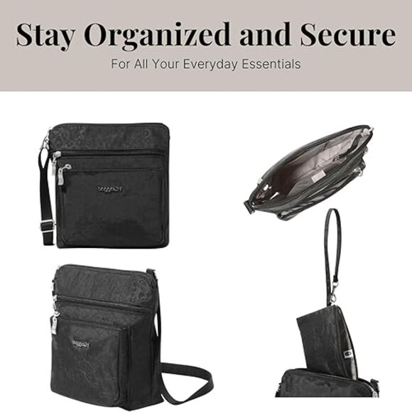 Baggallini Pocket Crossbody With RFID, Black Cheetah - NEW - Picture 11 of 15